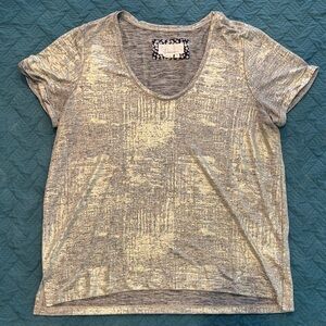 Anthropologie Gray and Cream Short Sleeve Tee